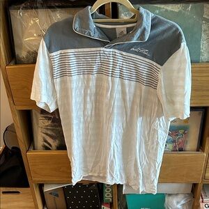 Adidas Men's Polo Shirt in White and Gray Stripes